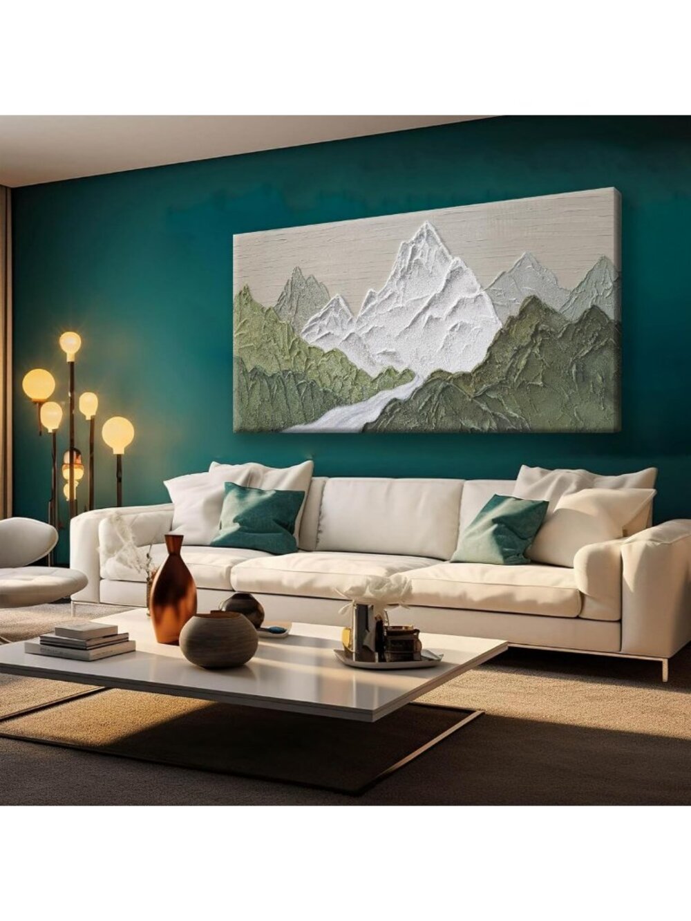 Abstract Green Mountain Forest Landscape Wall Art - Nature Decor 20"x40